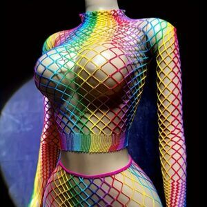 Rainbow Fishnet Two-Piece Set #7